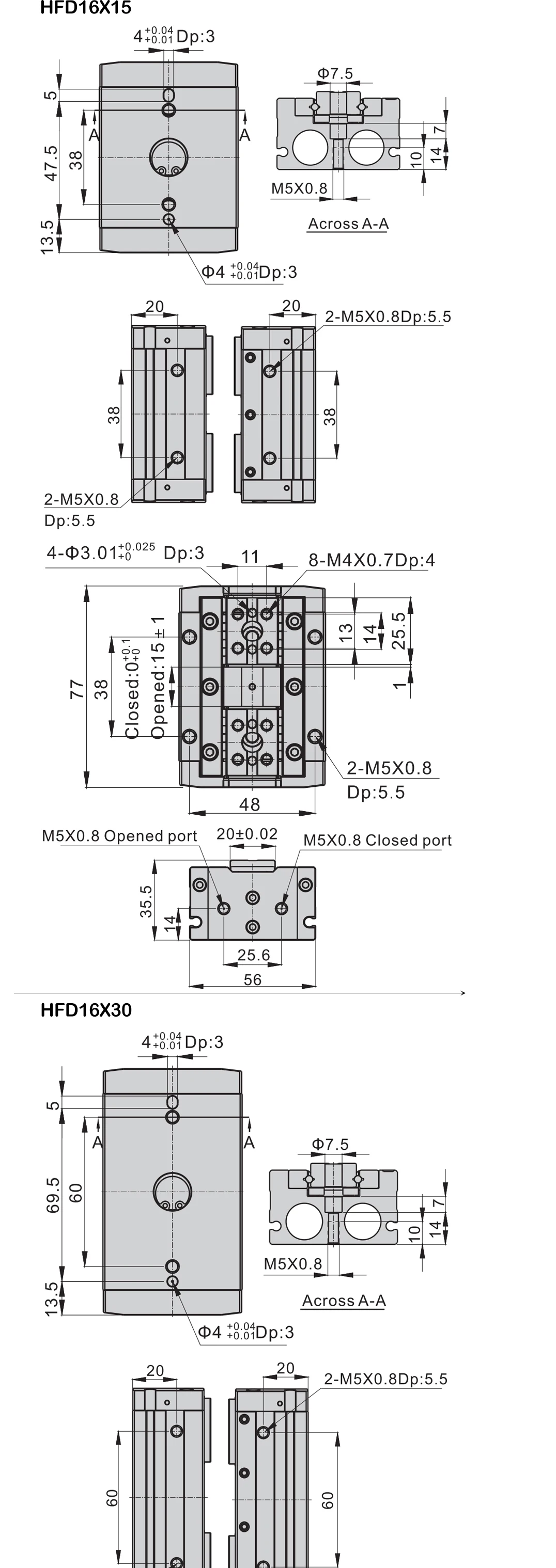 Hochwertige HFD8X8/8X15/8X30/12X10/12X25/12X50/16X30/16X60 Luftklemm-Führungsschiene Schiebetisch-Klemmvorrichtung Fingerzylinder – Detail 12