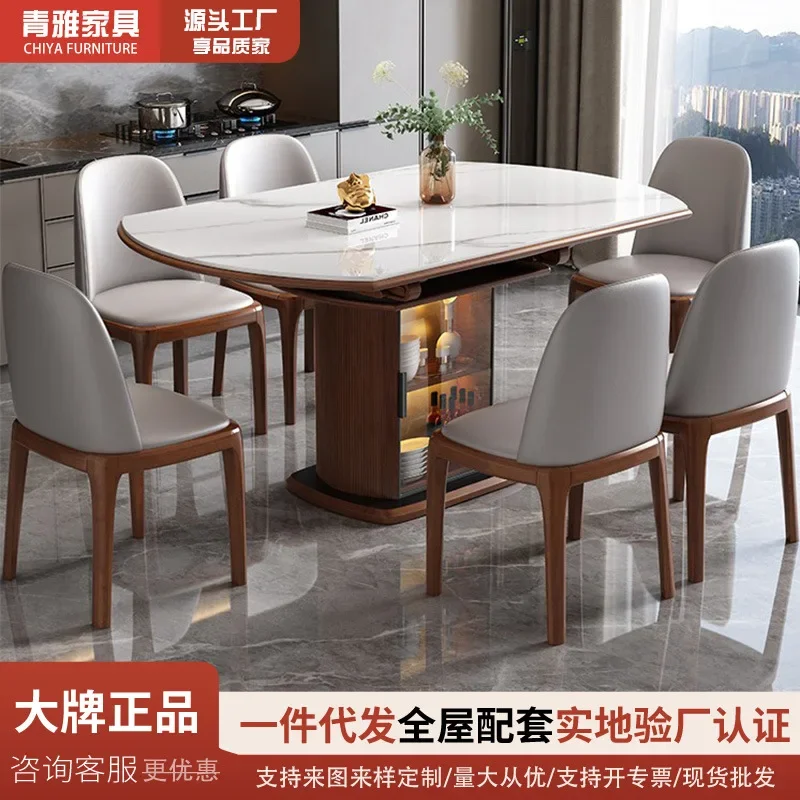 Retractable folding rock slab dining table, modern simple household small apartment, square and round dual-purpose solid wood st