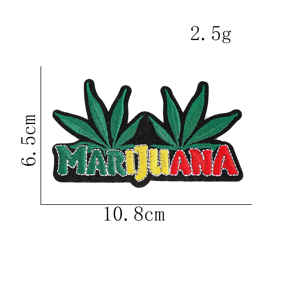 Marijuana Leaf Embroidered Hook Loop Morale Patch Reggae Rasta Stoner Weed Culture Badge For Jacket Backpack Hat