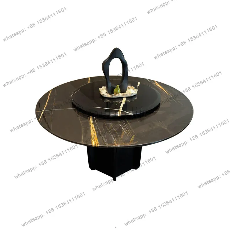 

Black gold marble dining table modern minimalist designer high-end black luxury stone dining table round