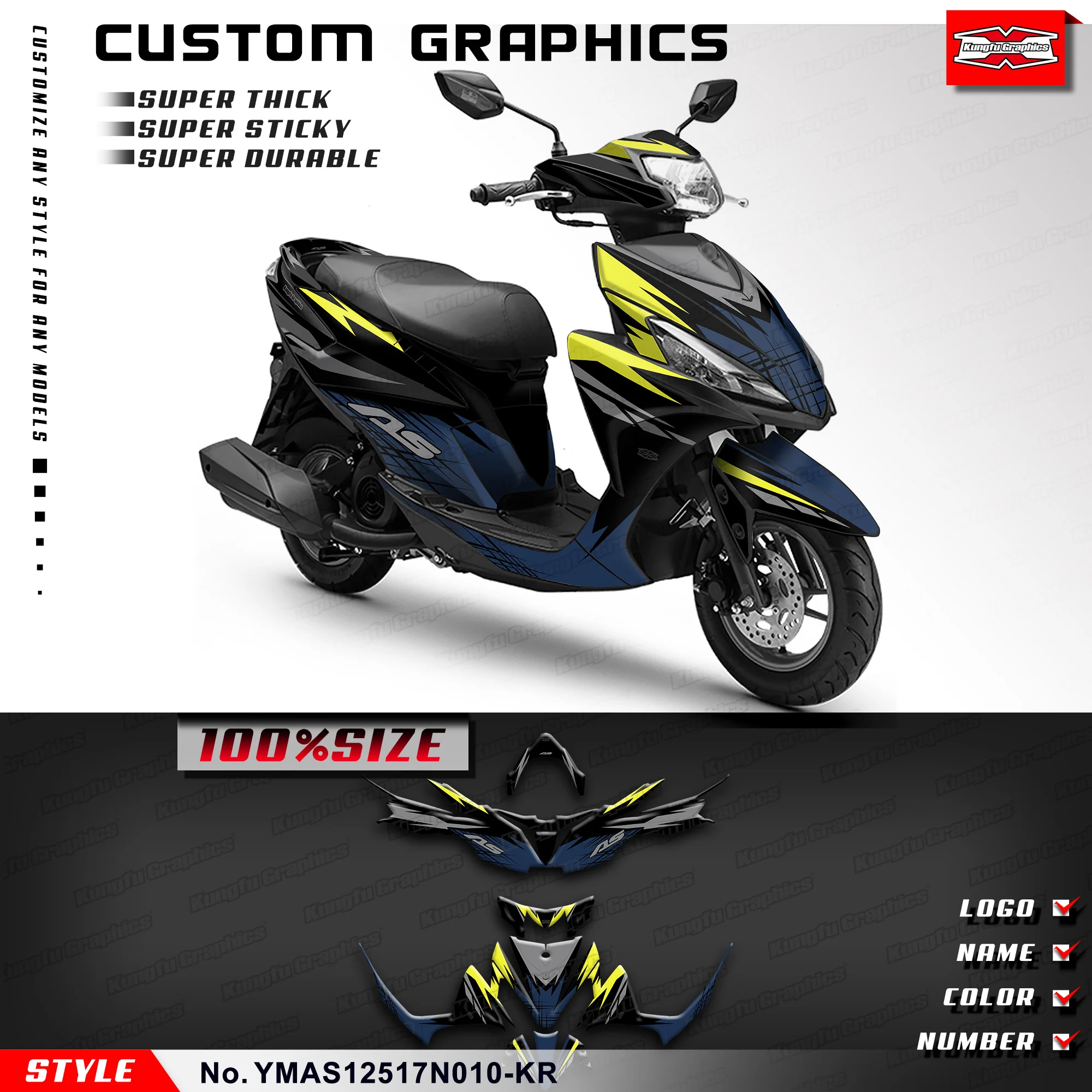 KUNGFU GRAPHICS Graphics Wrap Design for Yamaha AS125 AS 125 2017 2018 2019 2020 2021,Accessory, YMAS12517N010-KR