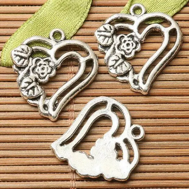 

20pcs 20*19mm hole 1.5mm dark silver color floral flower heart design charms EF2759
