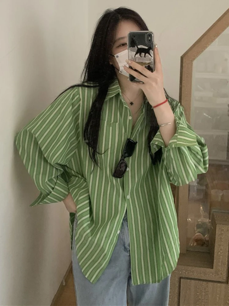 Vintage Harajuku Shirts Women Y2k Chic BF Loose Striped Spring Streetwear College Casual Popular All-match Korean Stylish Design