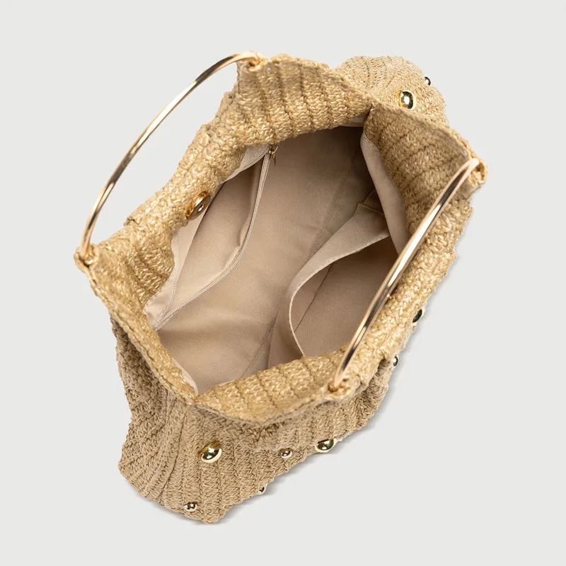 ถุงฟางสําหรับเดินทางผู้หญิงฟาง Totes กระเป๋าทอฤดูร้อนกระเป๋าสะพายแฮนด์เมดกระเป๋าถือ