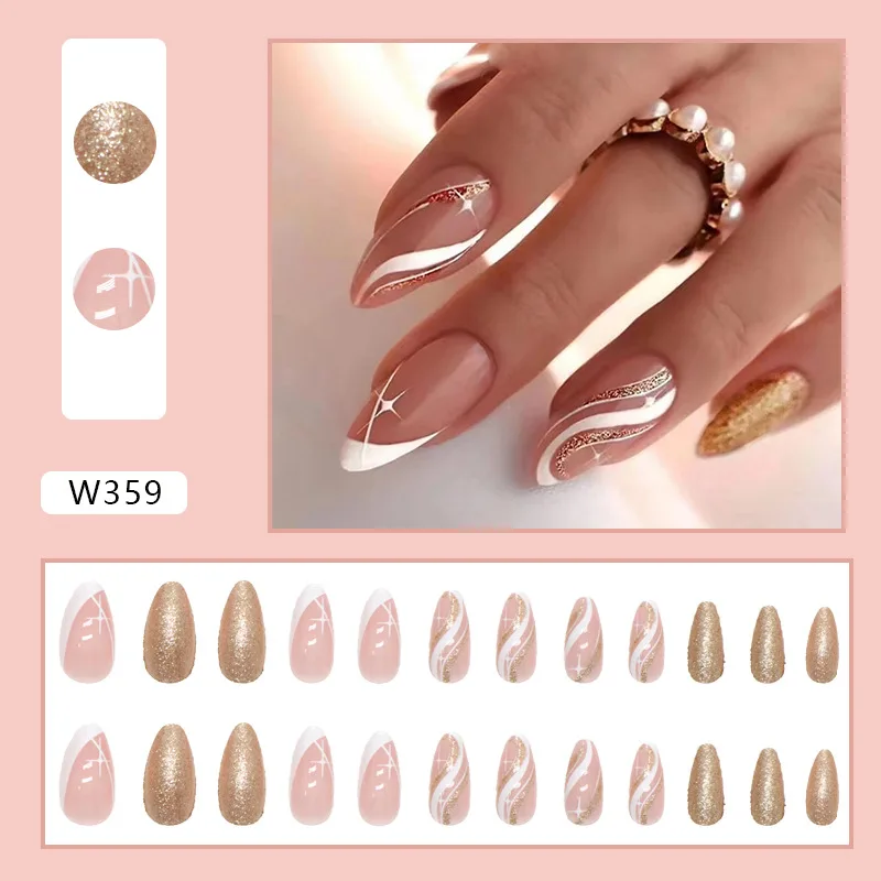 24Pcs/Box Ballerina Press on Nails False Set Round Coffin Artificial Cute Fake Nails Seamless Removable Fake Nail Art Decoration