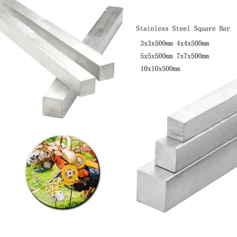 1PCS 304 Stainles Steel Square Bar Rod 3x3 4x4 5x5 7x7 10x10MM Length 500mm