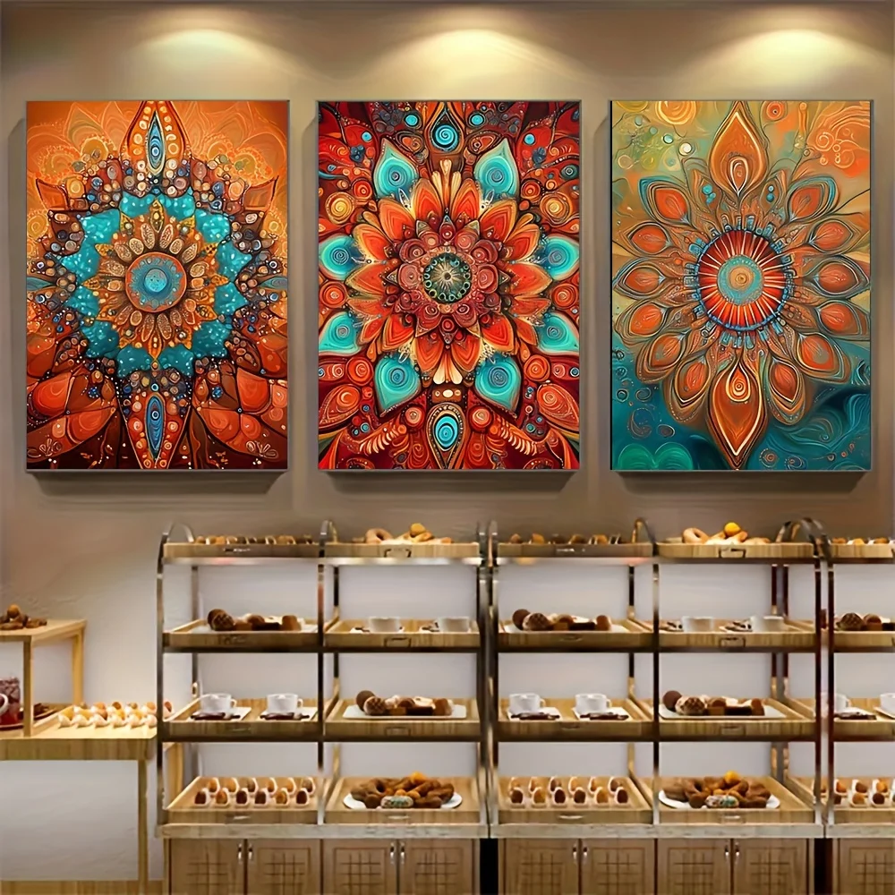 3 teile/satz Böhmischen Abstrakte Blumen Leinwand Poster Retro Geometrische Mandala Wand Kunstdrucke für Moderne Wohnzimmer Wohnkultur Geschenke