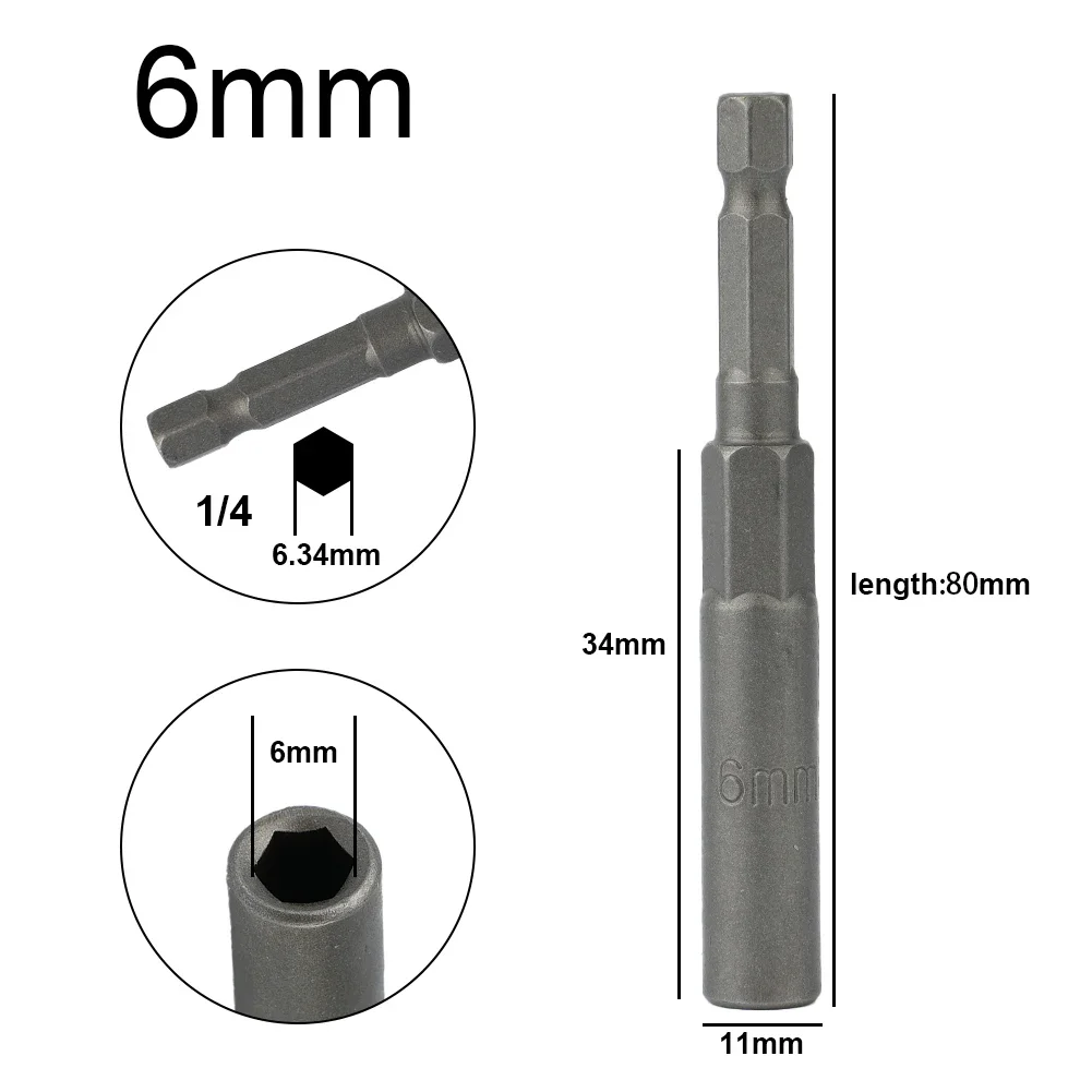 Power Nut Driver Drill Bit Set 80mm 1 4  Driver Adapter Hex Wrench Extension Drill Bits Nut Bolt Drill Bits Shank Adapter