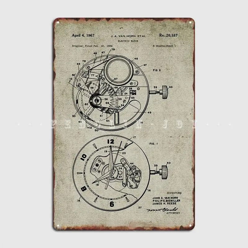 1954 Electric Watch - Patent Drawing Metal Sign Cinema Living Room Pub Garage Customize Mural Painting Tin Sign Posters