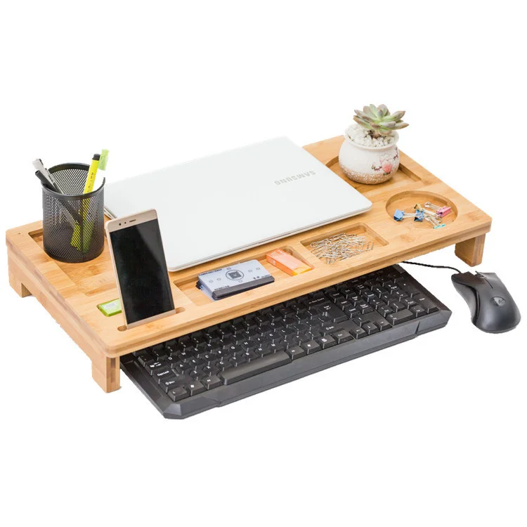 Bamboo Monitor Stand, Computer Desk Organizer, Screen Elevation Holder