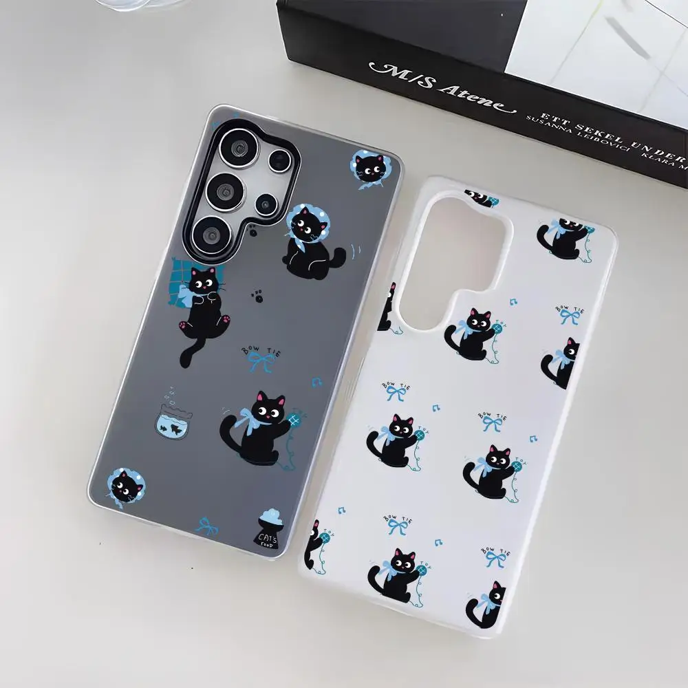 Blue and black cute kitten Phone Case For Samsung Galaxy S25 S24 S22 S23 Ultra S21 S20 Plus Frosted  Jelly Shockproof Soft Cover