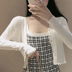 Knitted Cardigan Women Summer Thin Sunscreen Knitwear Tops Female Korean Style Long Sleeve Short Coat