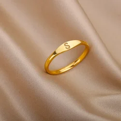 Tiny Initial Letter Rings For Women Fashion A-Z Letter Finger Stainless Steel Ring Aesthetic Wedding Jewelry Gift bijoux femme