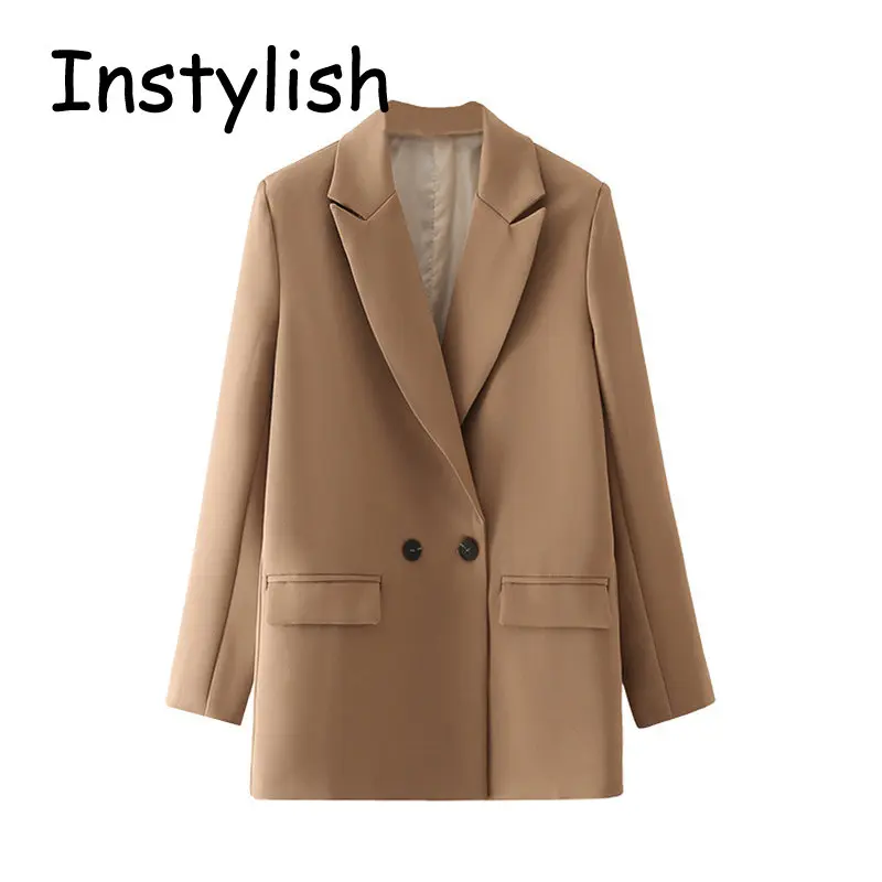 Women Chic Office Lady Double Breast Blazer Spring Autumn Elegant Slim Suit Jacket European Work OL Oversize Coat Casual Outwear