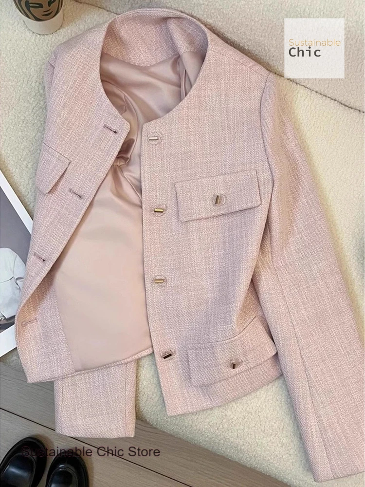 French style new pink ladies fragrance wind suit jacket women's spring and autumn fashion temperament senior Joker short coat.