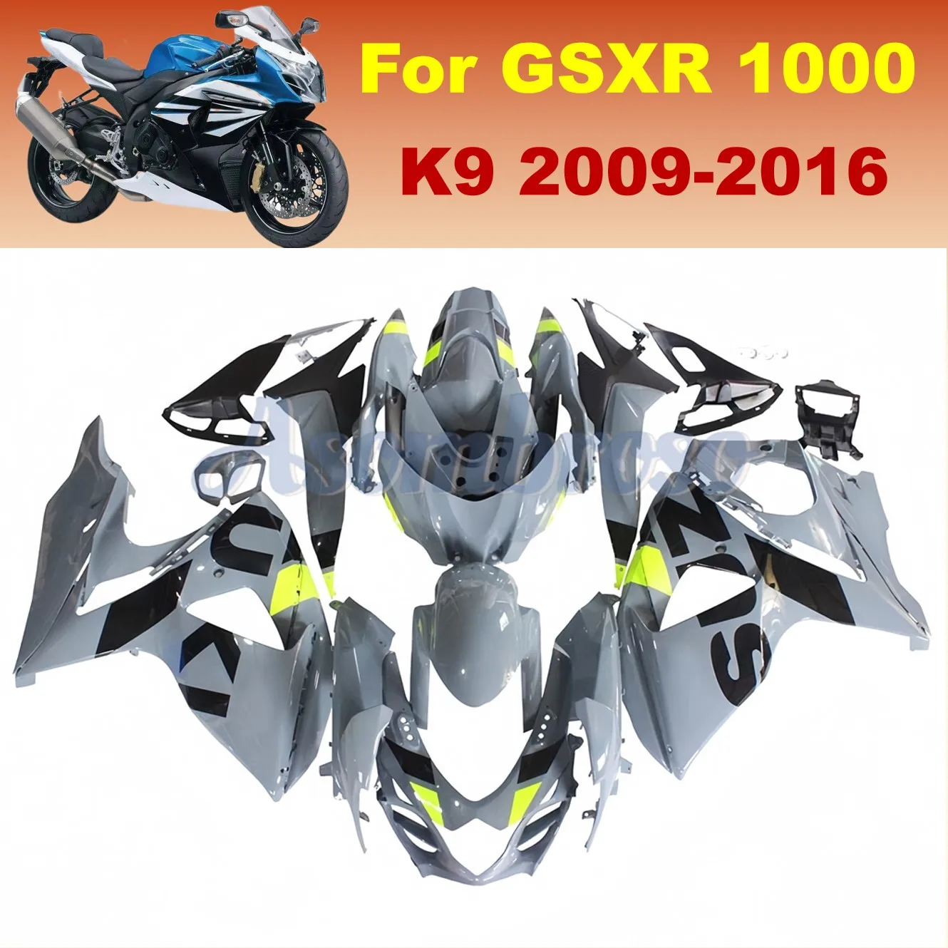 Kit de carenado de motocicleta para GSXR1000 2009 2010 2011 2012 2013 2014 2015 2016 K9 09-16 GSXR 1000 Nardo capó de carrocería de plástico gris