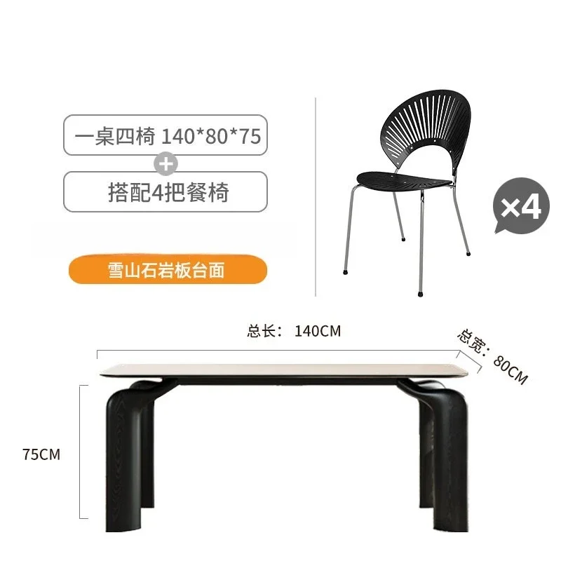Log black retro style, rectangular rock slab dining table 4