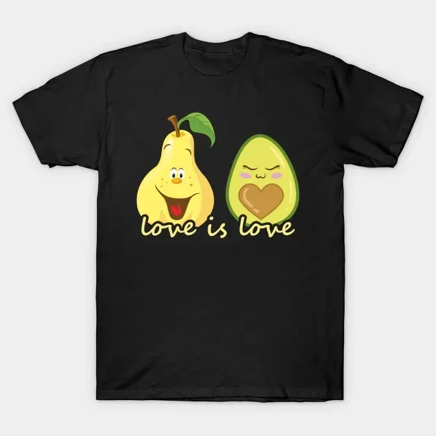 

Love Is Love. Funny Pear and Avocado Valentine's Day T-Shirt 100% Cotton O-Neck Short Sleeve Casual Mens T-shirt Size S-3XL