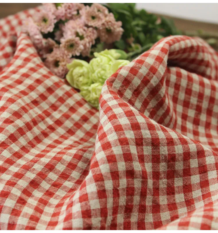 Texture Yarn-Dyed Linen Plaid Fabric Cheongsam Dress Shirt Clothing Fabric Red