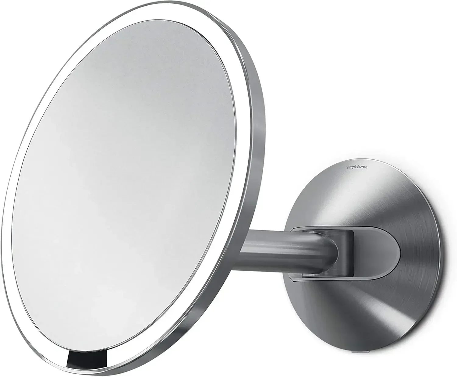 simplehuman Sensor Mirror, Wall Mount Makeup Mirror with Light, Round Lighted with Magnification (5X), Hard Wired, Swing Arm,