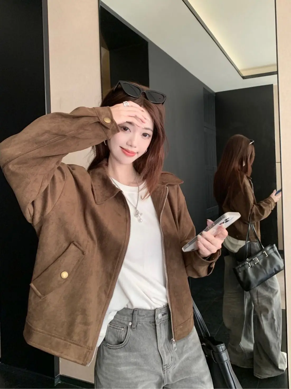 معطف نسائي من جلد الغزال الأمريكي من American Sle معطف خارجي للخريف والشتاء ملابس خارجية رائعة وسترة من الجلد