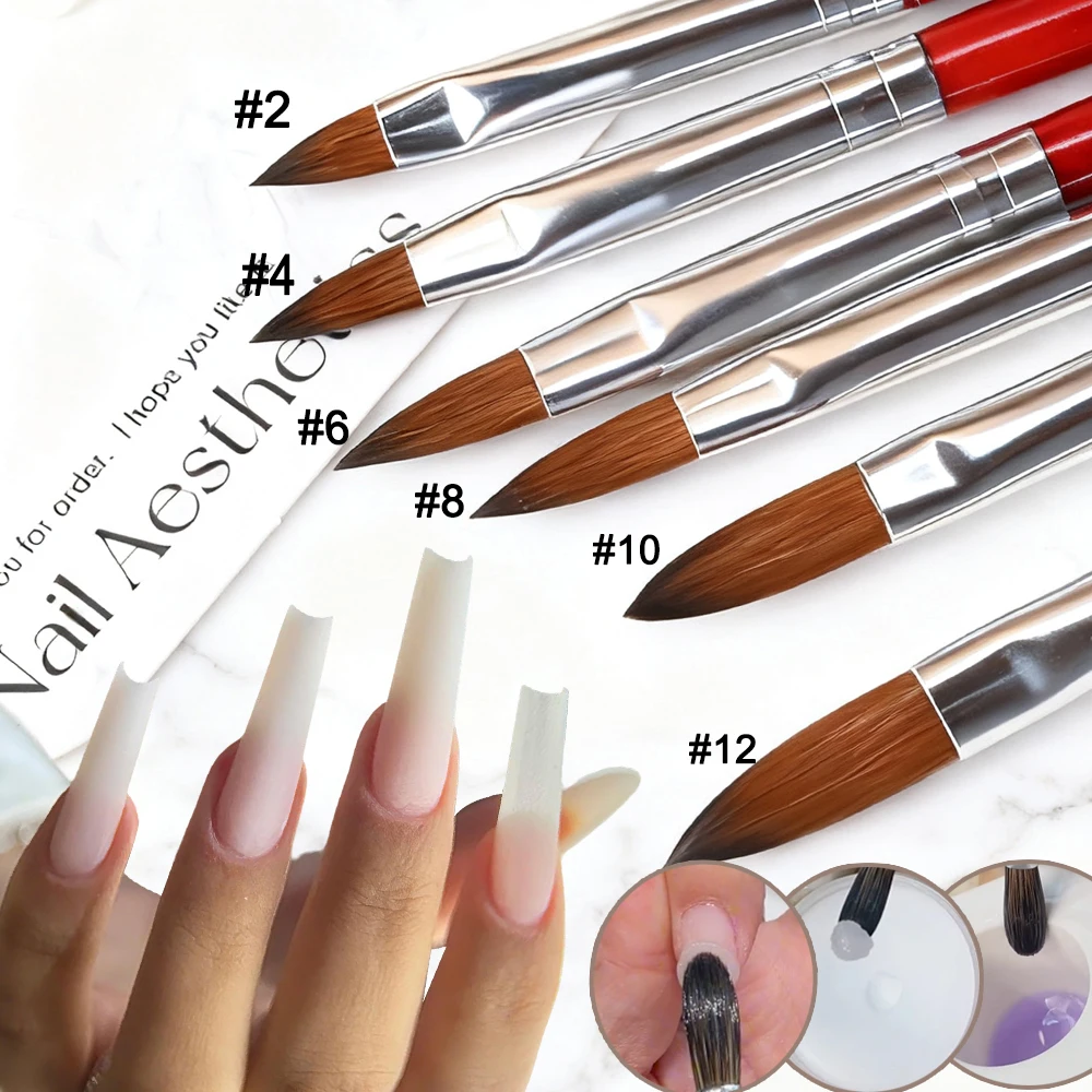 Brosse à ongles en acrylique, cheveux doux, Extension de poudre acrylique/constructeur de Gel/brosse à dessin pour sculpture 3D, outils de Salon de manucure, 1/6 pièces