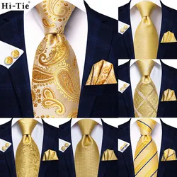 2022 New Design Yellow Gold Paisley Fashion Brand Tie for Men Wedding Party Necktie Handky Cufflinks Gift Wholesale Hi-Tie