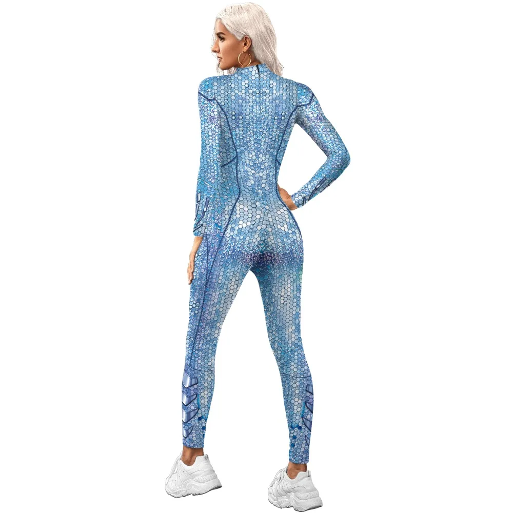 3D Sequin Pattern Bodysuit Halloween Costume Carnival Party Coverall Stretchy Suit Stage Performance Bodysuit