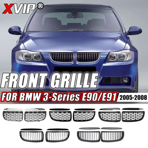 XVIP 광택 블랙 싱글 라인 스타일 앞 범퍼 그릴 BMW 3 시리즈 E90 E91 2005-2008 다이아몬드 스타일 그릴 액세서리