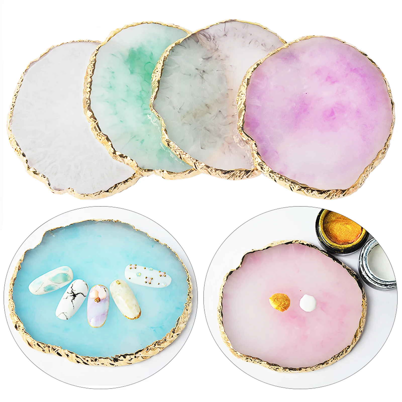 Manicure Tool 1PC Round Resin Agate Stone Nail Art Palette False Nail Tips Mixing Color Drawing Pallet Gel Polish Display Shelf