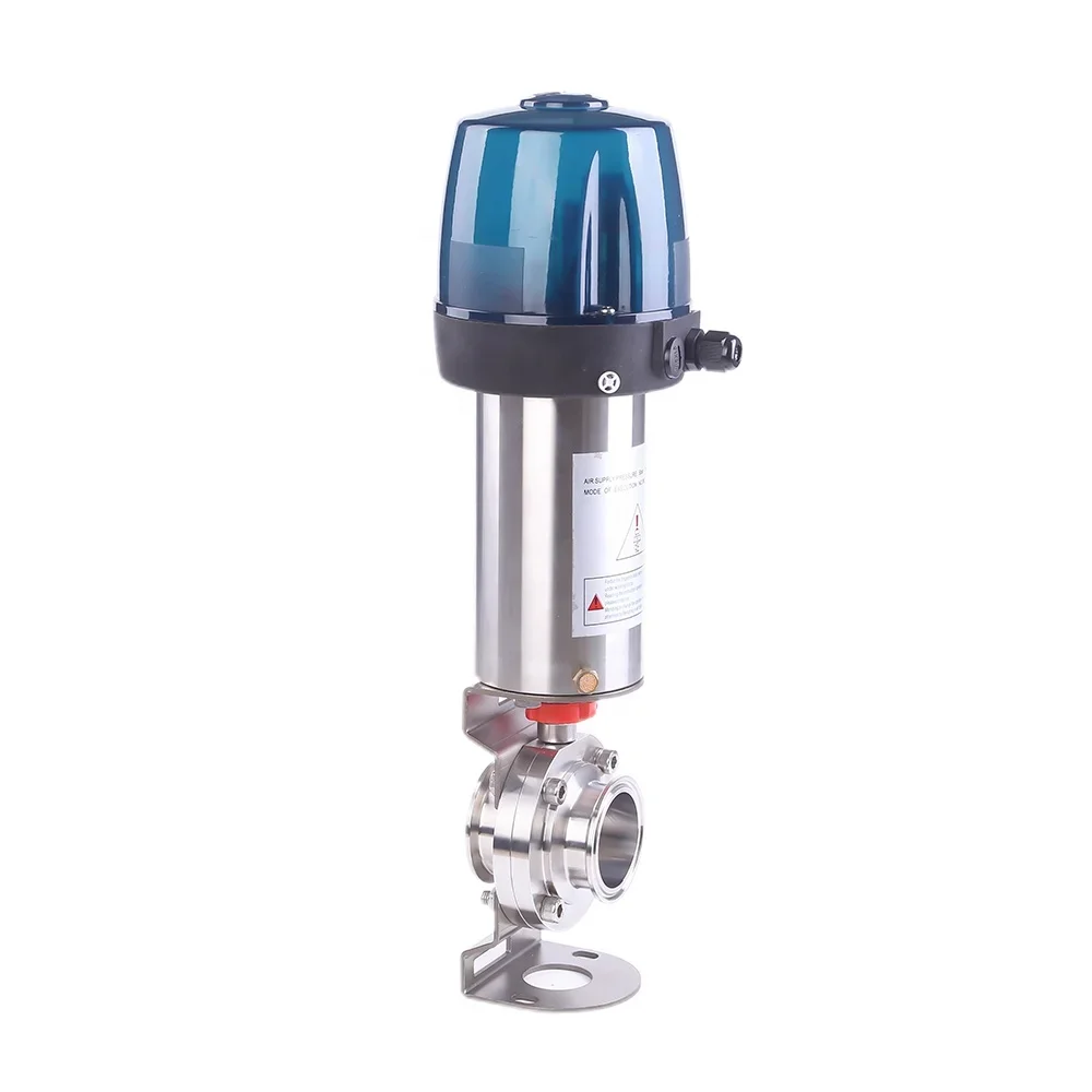 Sanitary tri clamp pneumatic actuator stainless steel butterfly valve with Control head