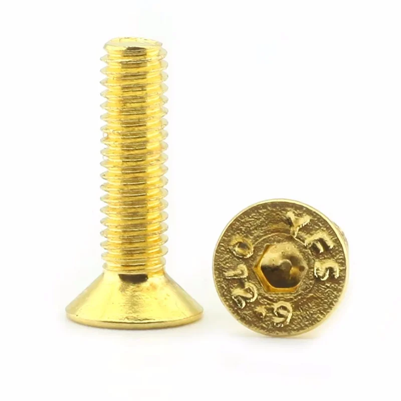 Leijiu M2 M2.5 M3 M4 M5 DIN7991 Güteklasse 12.9 Titan-Gold-beschichtete Flachkopf-Inbusschrauben Senkkopf-Sechskantschrauben – Detail 2