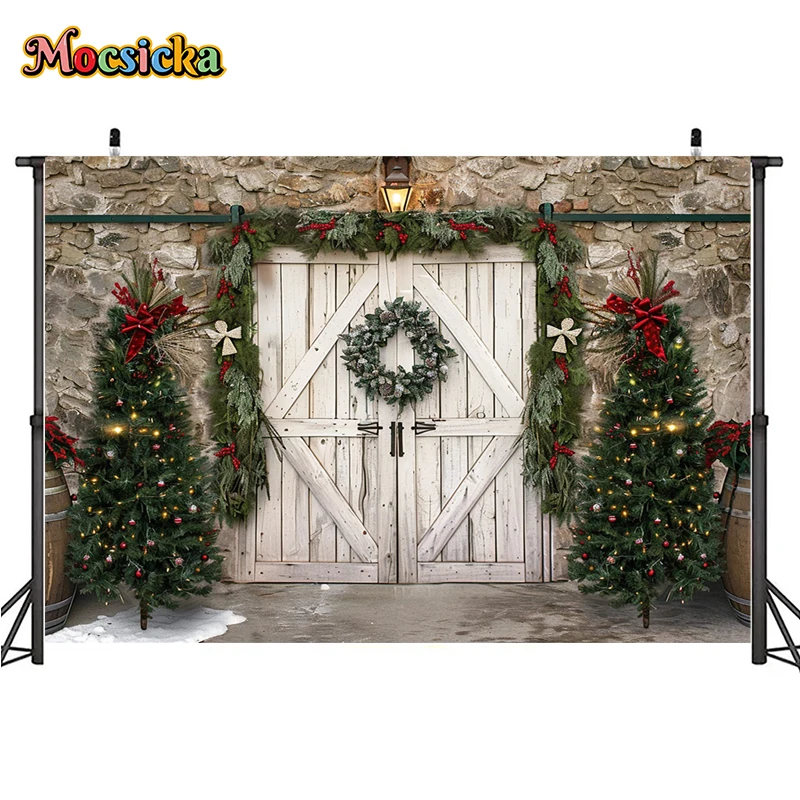 Mocsicka Winter Christmas Photography Background Rustic Barn Decoration Holiday Party Family Portrait Photo Backdrops Studio