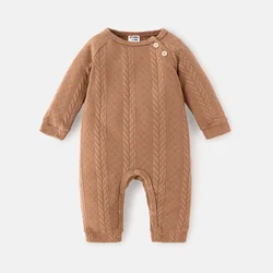 PatPat Baby Boy/Girl Solid Cable Knit Long-sleeve Jumpsuit Soft and Comfortable  Perfect for Outings and Daily Wear Basic Style