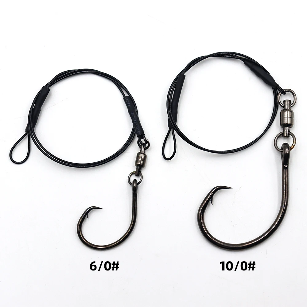 ZYZHE 1/5 Stück Angelleine 6/0 # 7/0 # 8/0 # 9/0 # 10/0 # Kreishaken mit Wirbel 49-Strang Stahlseil Salzwasser Bootsangel-Rigs – Detail 16