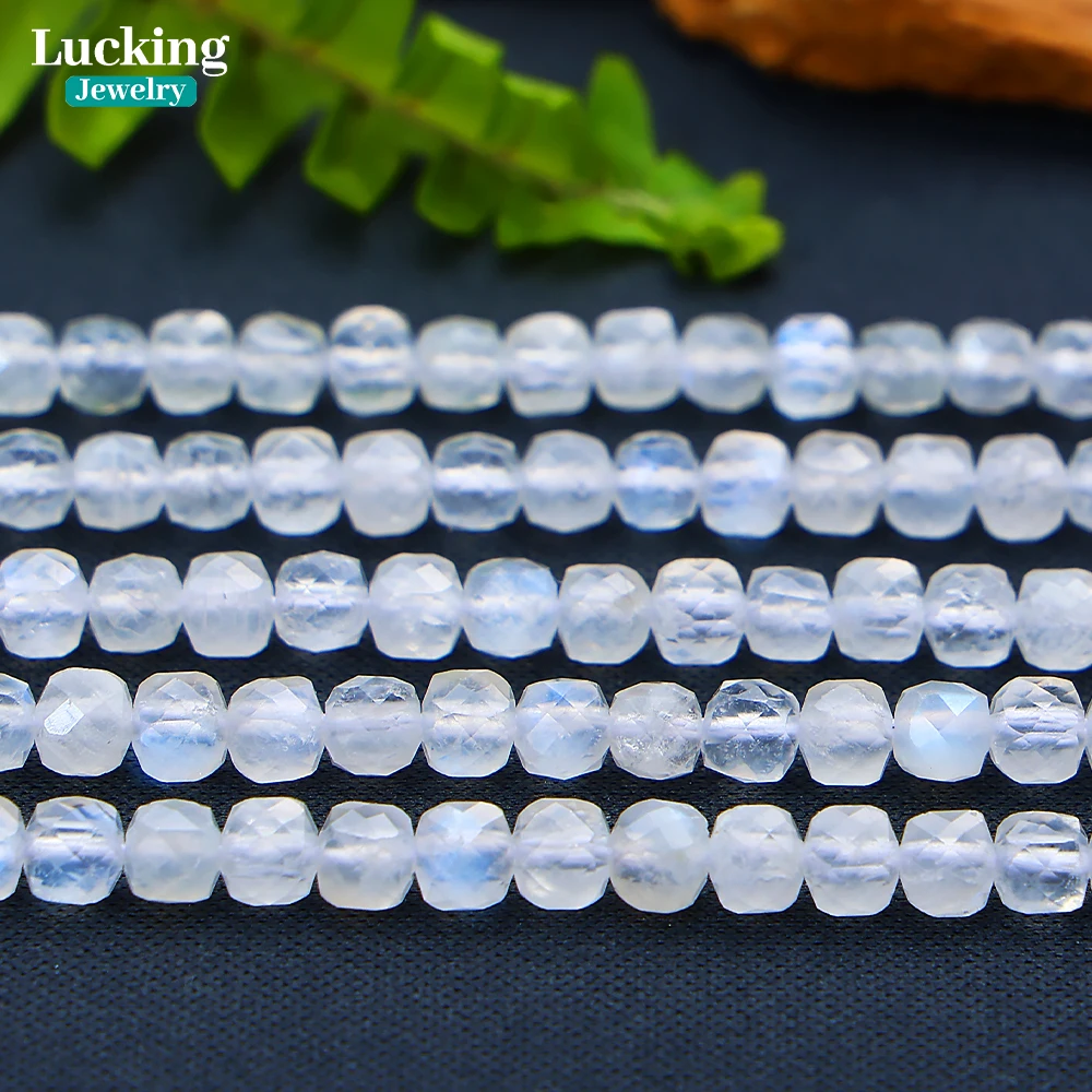 

100% Natural 4mm Blue Moonstone Square Faceted Beads For Jewelry Making Bracelet Necklace Accessories 15'' 4 6 8 10 12mm