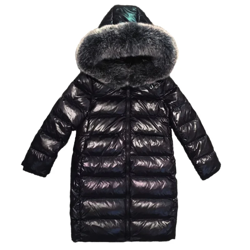 Fashion Winter Girls Coats 2023 New Teens Boys Down Jacket Real Fox Raccoon Fur Collar Kids Long Clothing Children Parka XMP375