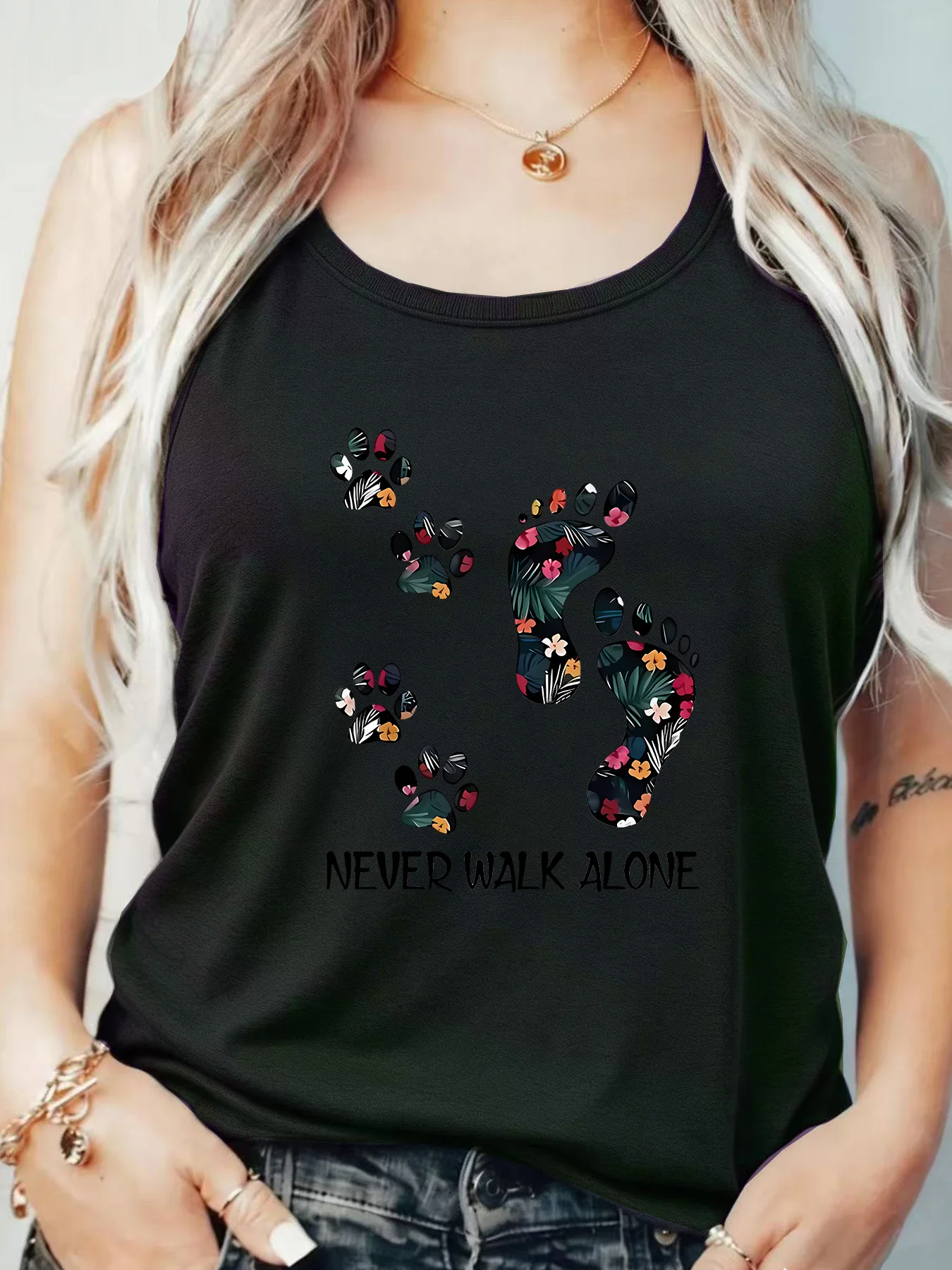 

Loose Fit Printed Pocket T-Shirt for Women with Ribbed Collar round Neck 1-8XL plus Size Comfortable Casual Vest