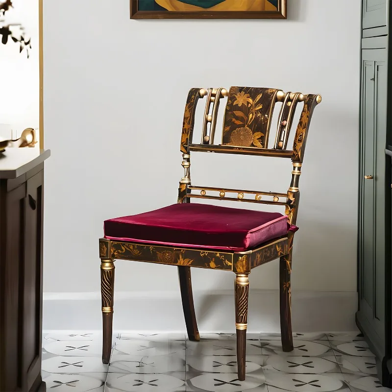YS12 النمط الصيني الفرنسي، كرسي طعام المطاعم من الخشب الصلب، كرسي بذراعين كلاسيكي مطلي يدويًا 56 * 62 * 90 سم #2