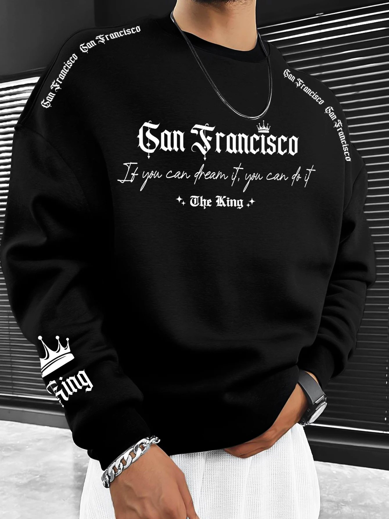 Herren Streetwear Rundhals-Sweatshirt San Francisco Krone Buchstabendruck Polyester Casual Pullover S-XXL – Detail 2