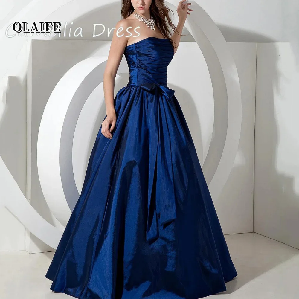 Elegant A Line Party Dresses Strapless Simple With Bow Tie Evening Gowns New Arrival Prom Dress