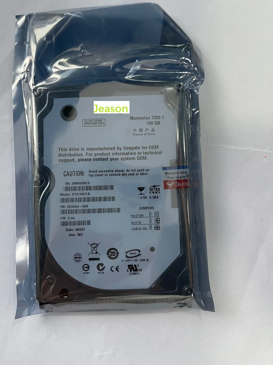 Disco duro SATA para portátil Seagate ST910021A, 395307-005, 9S3014-025, 100GB, 2,5"