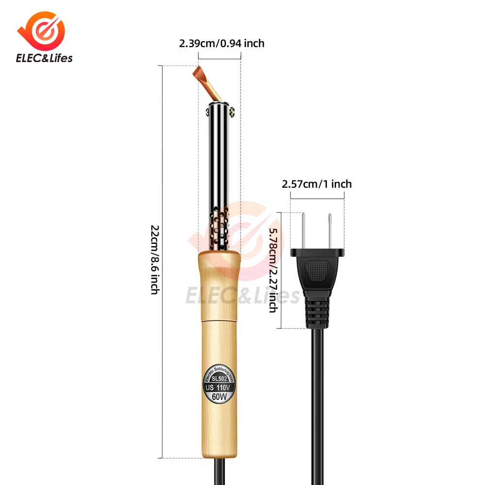 SL502 Eectrie Soldering iron Stainless Steel Pipe Sleeve Soldering Iron Weld Copper Tip with Wooden Handle Rework Station Tool