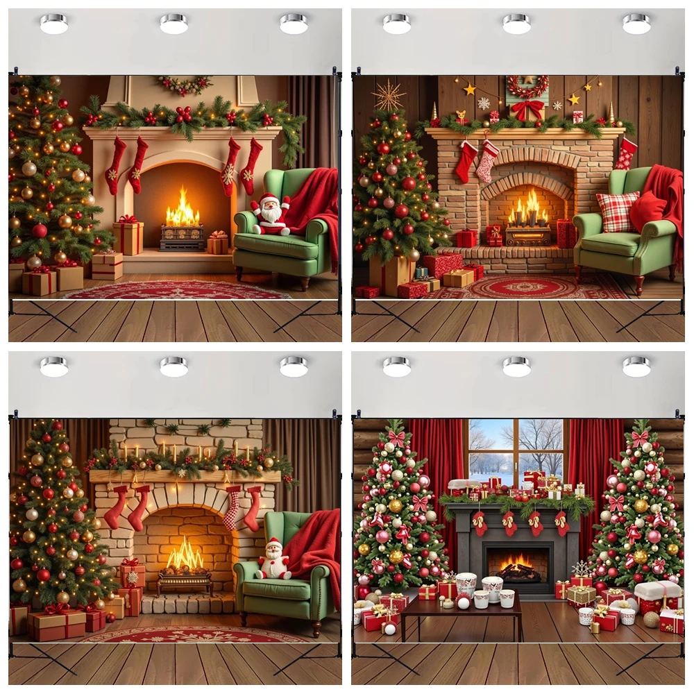 

MOON.QG Photo Background Red Brick Fireplace Christmas Decoration Photography Backdrop Photo Studio Photoshoot Photocall Poster
