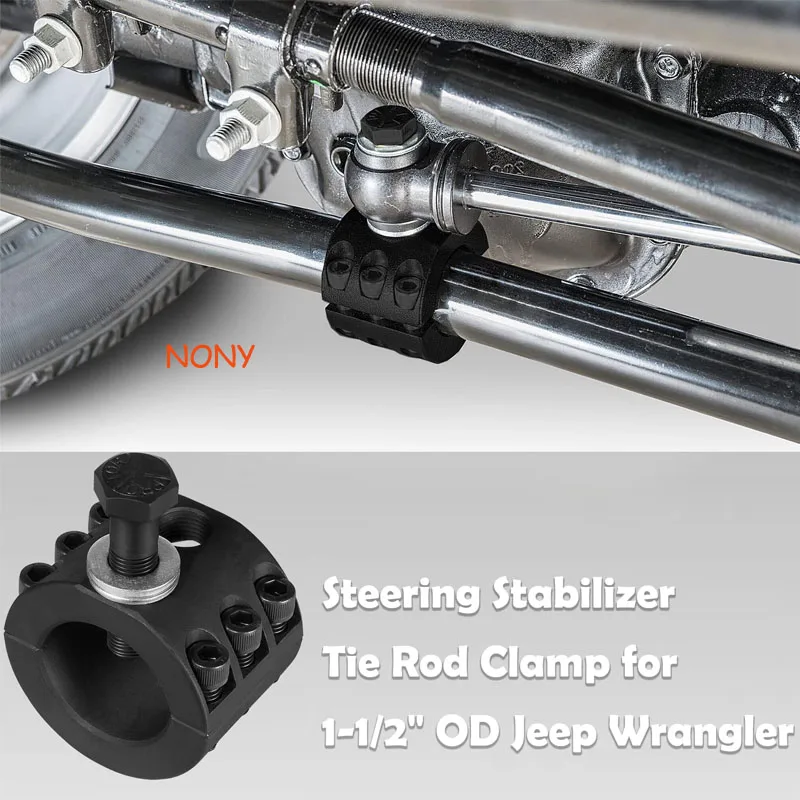 

Steering Stabilizer Tie Rod Clamp (1-1/2" OD Tube) with Steering Stabilizer Relocation Bolt for Jeep Wrangler JK JL JT 2007-2022