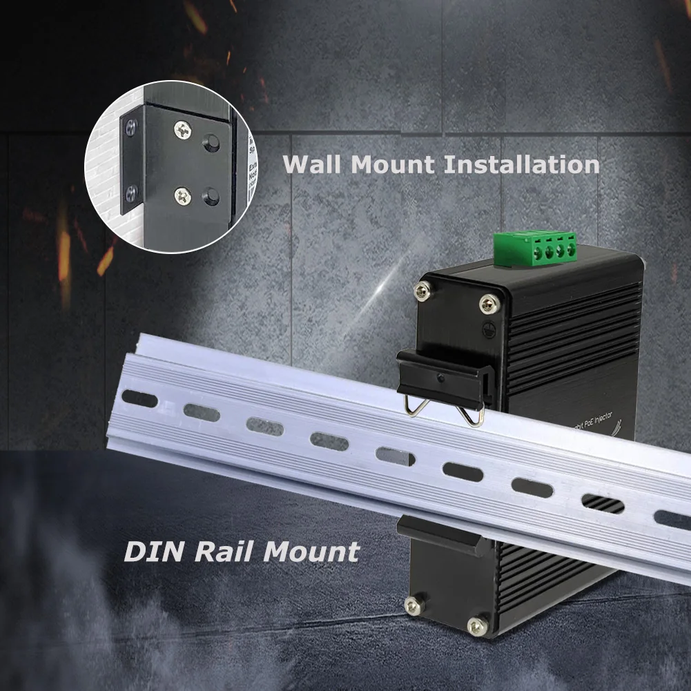 Input Industrial 2-Port Gigabit PoE+ Injector12~48VDC Power Input