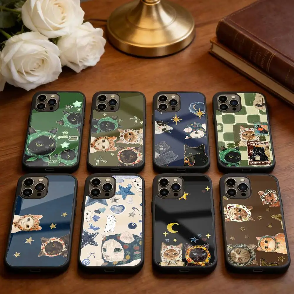 

Oil Painting Cute Cat Phone Case For iPhone17,16,15,14,13 Plus,Pro Max Magnetic For Magsafe Wireless Charging