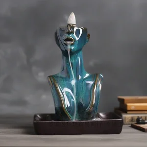 Ceramic Backflow Incense Burner Elegant Woman Statue Aromatherapy Holder Creative Home Decor Smoke Fountain Relaxation Gift