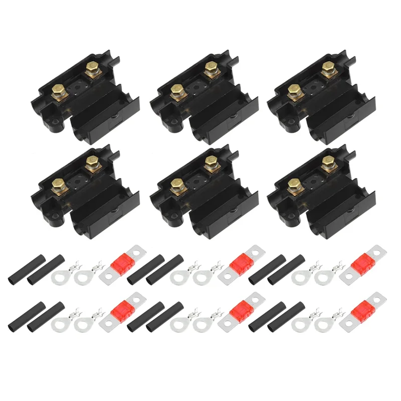 ANS Fuse Holder Kit for Dual Battery System, Fuse Holder, Tube Terminals, Pre Cut Heat Shrink Sleeving ,6 Set (50A)