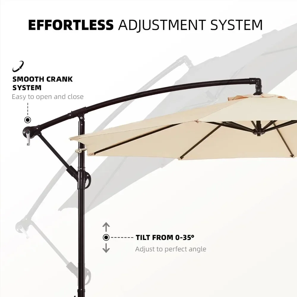 Patio Umbrellas, Offset Cantilever Umbrellas, W/Infinite Tilt, Fade Resistant Waterproof Canopy & Cross Base, Patio Umbrellas